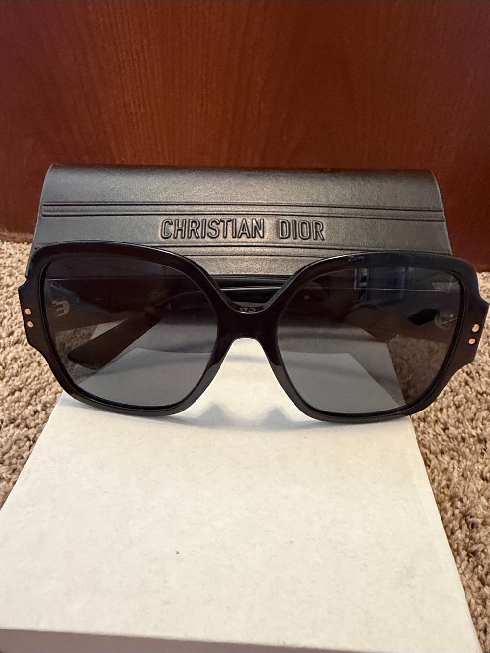 Dior Black Square Frame Sunglasses w/Gold Accents, like new excellent condition